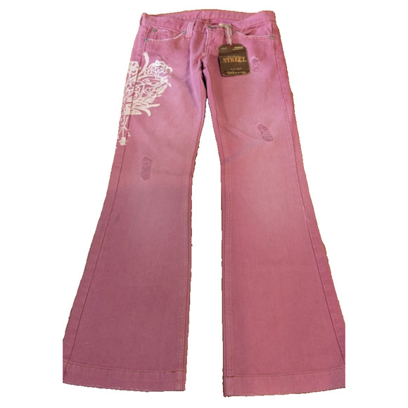 STREET Denim Jeans Women’s Wide Leg Sz 5 Dusty Rose Flare Distressed Rare NEW - Picture 1 of 7